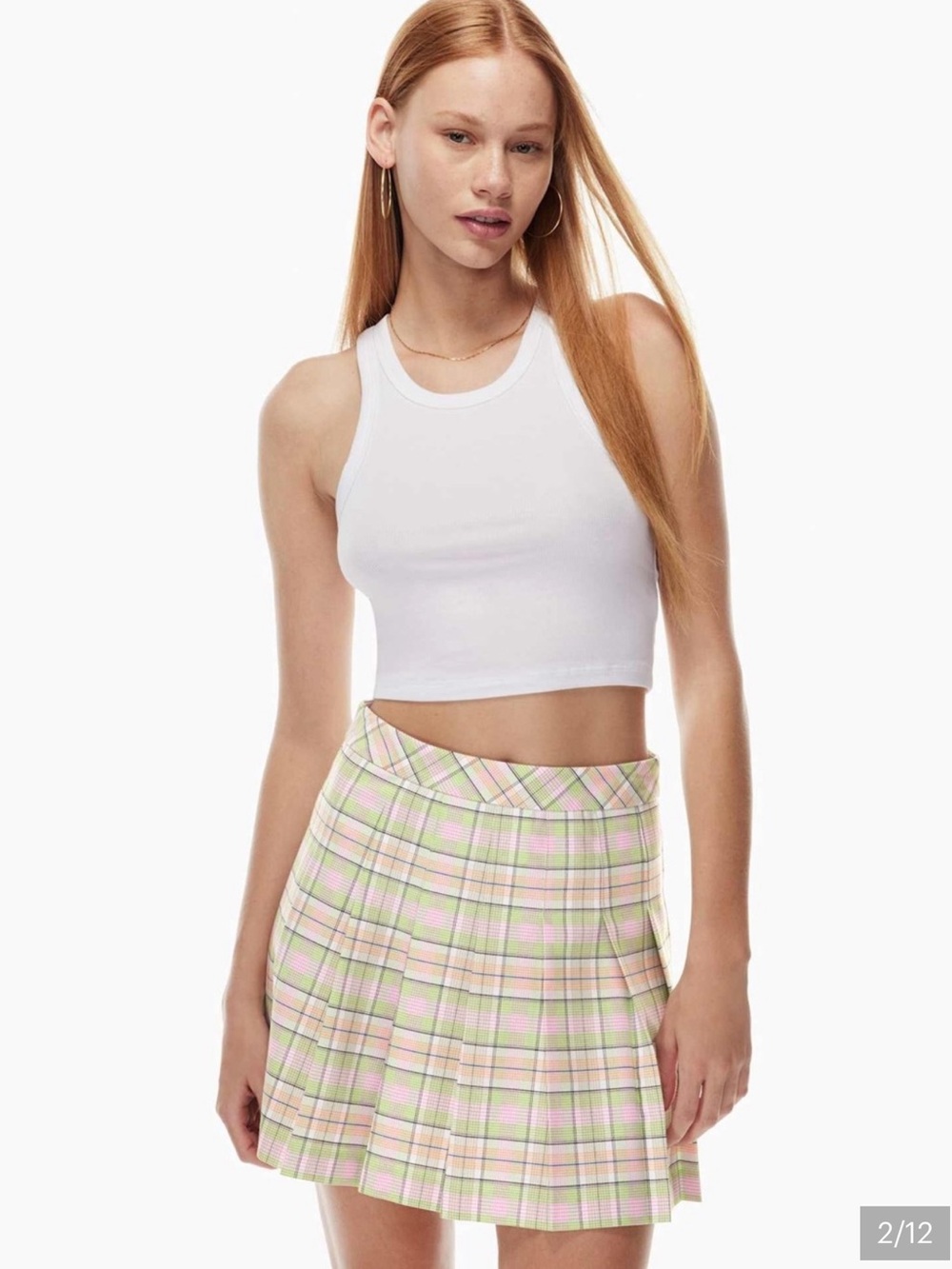 Aritzia Sunday Best Pastel Plaid Pleated Skirt - Green & Pink